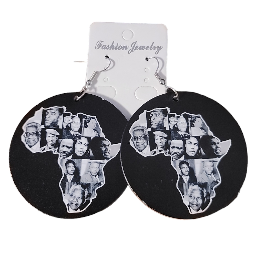 NWT! Black Leaders On Africa Continent Black Faux Wood Earrings NEW